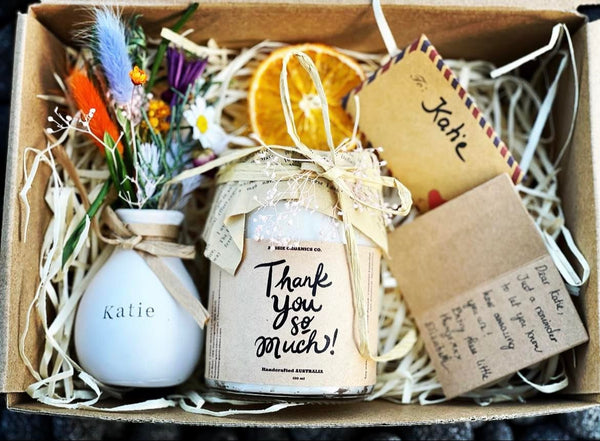PERSONALISED THANK YOU GIFT BOX WITH CANDLE - Aussie Organics Box